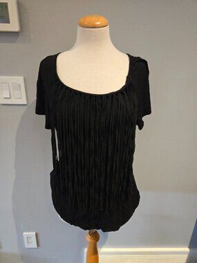 Mercer & Madison Black Fringe Short Sleeve Top | Size 1X | EUC